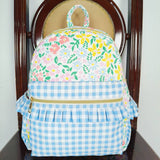 Floral Blue Plaid Ruffles Off-white Backpack