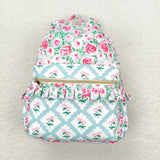 Floral Plaid Ruffles Bluish Backpack