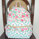 Floral Plaid Ruffles Bluish Backpack