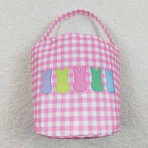 Colorful Bunny Pink Plaid Kids Easter Bucket Bag