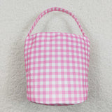 Colorful Bunny Pink Plaid Kids Easter Bucket Bag