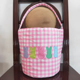 Colorful Bunny Pink Plaid Kids Easter Bucket Bag