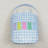 Colorful Bunny Blue Plaid Kids Easter Bucket Bag