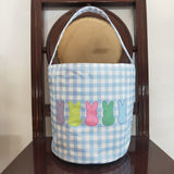 Colorful Bunny Blue Plaid Kids Easter Bucket Bag