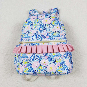 Floral Pink Ruffles Blue Backpack