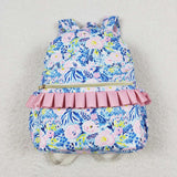 Floral Pink Ruffles Blue Backpack