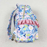 Floral Pink Ruffles Blue Backpack