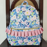 Floral Pink Ruffles Blue Backpack