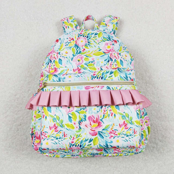 Floral Pink Ruffles Green Backpack