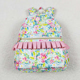 Floral Pink Ruffles Green Backpack