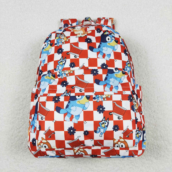 Cartoon Dogs Red White Plaid Backpack