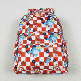 Cartoon Dogs Red White Plaid Backpack