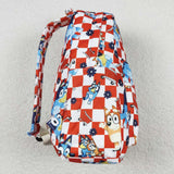 Cartoon Dogs Red White Plaid Backpack