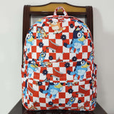 Cartoon Dogs Red White Plaid Backpack