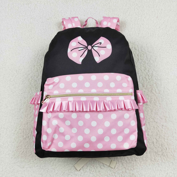 Cartoon Polka Dots Pink Ruffles Black Backpack