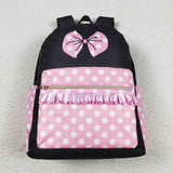 Cartoon Polka Dots Pink Ruffles Black Backpack