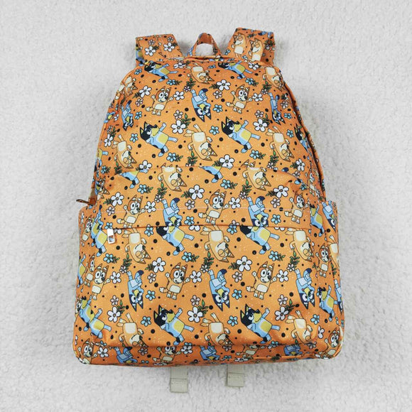 Cartoon Dogs Floral Orange Backpack