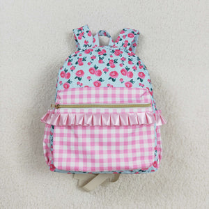 Floral Ruffles Pink Plaid Blue Backpack