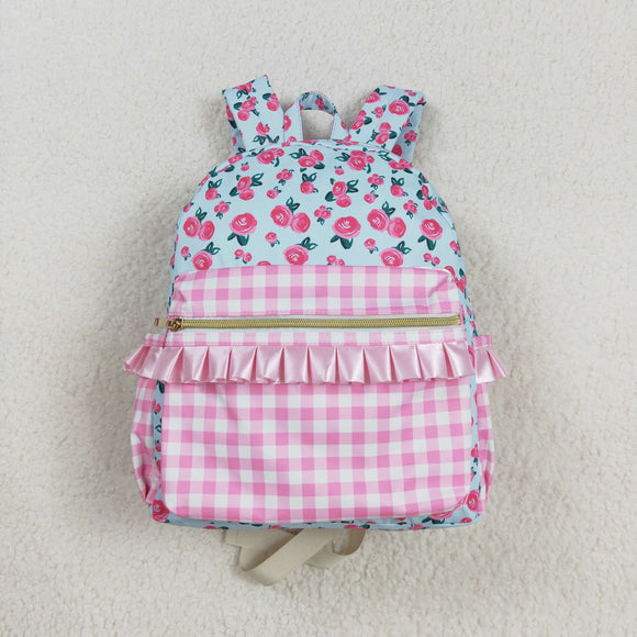 Floral Ruffles Pink Plaid Blue Backpack