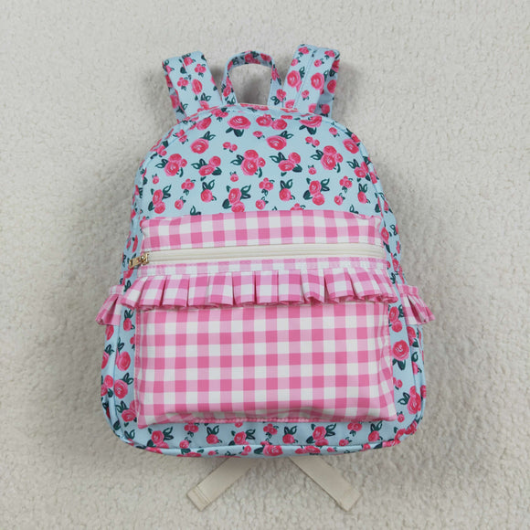 Floral Ruffles Pink Plaid Blue Backpack