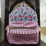 Floral Ruffles Pink Plaid Blue Backpack