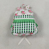 Floral Green Ruffles Plaid Backpack