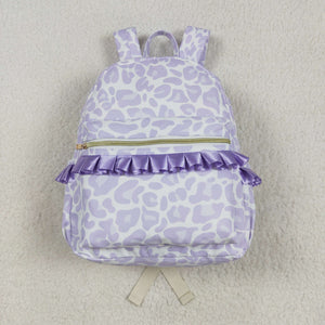Leopard Print Purple Ruffles White Backpack