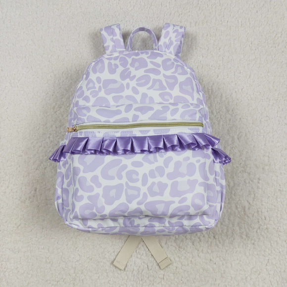 Leopard Print Purple Ruffles White Backpack