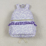Leopard Print Purple Ruffles White Backpack