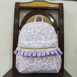 Leopard Print Purple Ruffles White Backpack