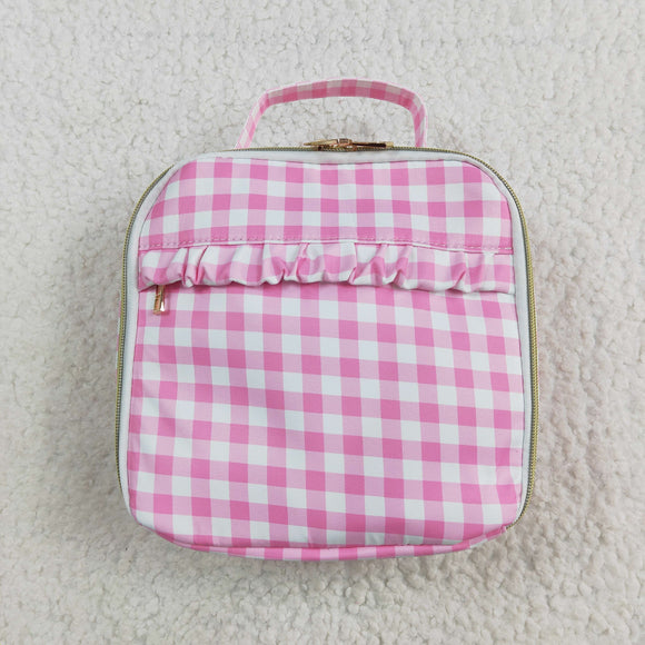 Pink White Plaid Insulated Lunch Bag