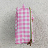 Pink White Plaid Insulated Lunch Bag
