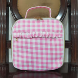 Pink White Plaid Insulated Lunch Bag