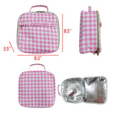 Pink White Plaid Insulated Lunch Bag