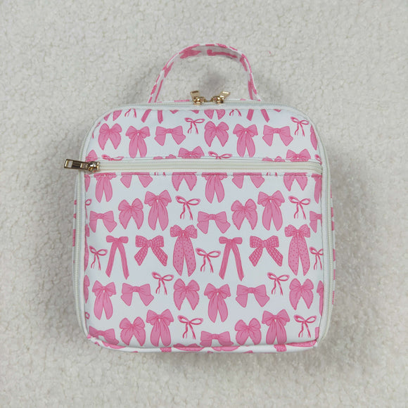 Pink Bow Pattern White Lunch Bag