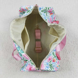 Floral Leaves Pink Ruffles White Gym Bag