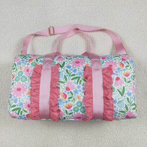 Floral Leaves Pink Ruffles White Gym Bag