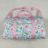 Floral Leaves Pink Ruffles White Gym Bag