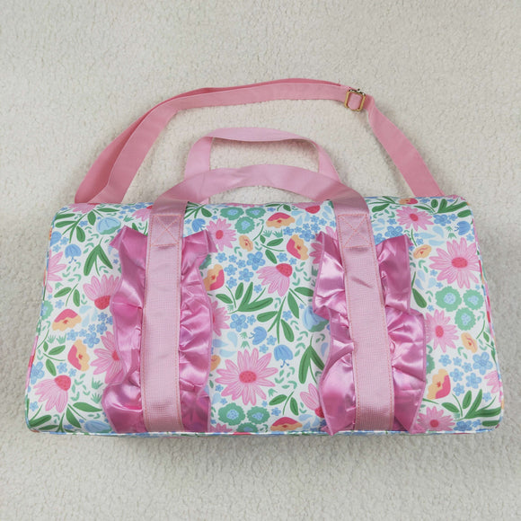 Floral Leaves Pink Ruffles White Gym Bag