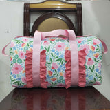 Floral Leaves Pink Ruffles White Gym Bag