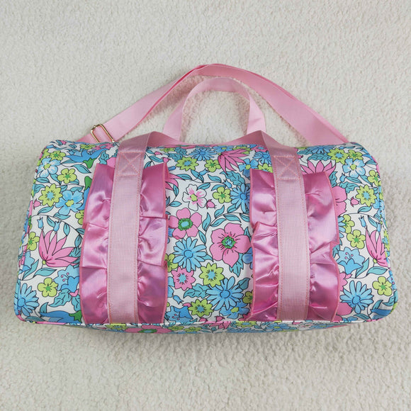 Blue Floral Pink Ruffles White Gym Bag