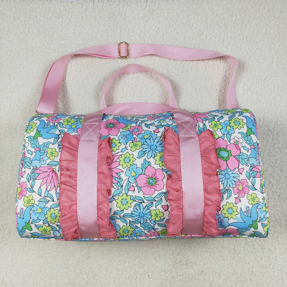 Blue Floral Pink Ruffles White Gym Bag