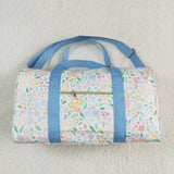 Floral Leaves Blue Ruffles White Gym Bag
