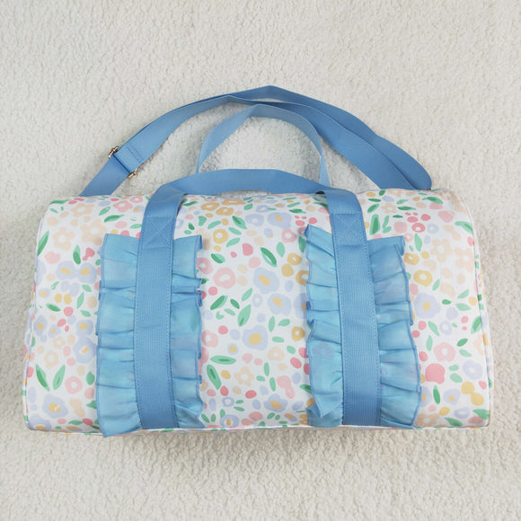 Floral Leaves Blue Ruffles White Gym Bag