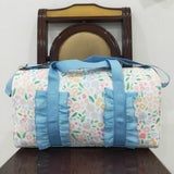 Floral Leaves Blue Ruffles White Gym Bag