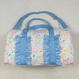 Floral Leaves Blue Ruffles White Gym Bag