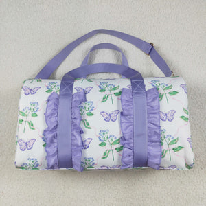 Butterfly Hydrangea Floral Leaves Purple Ruffles White Gym Bag