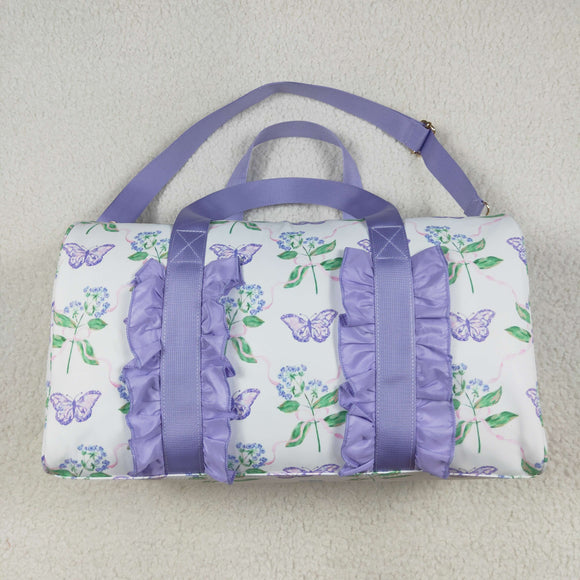 Butterfly Hydrangea Floral Leaves Purple Ruffles White Gym Bag