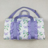 Butterfly Hydrangea Floral Leaves Purple Ruffles White Gym Bag