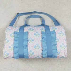 Hydrangea Floral Pink Bow Pattern Blue Ruffles White Gym Bag